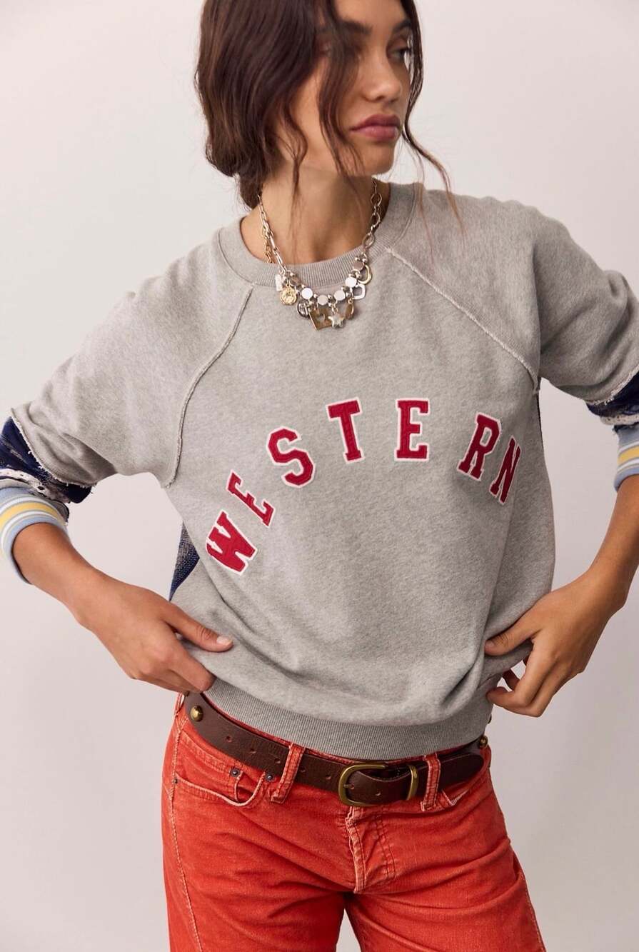 We The Free Western Craft Crew Neck Pullover Sweatshirt Size Large NWT